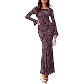 PRETTYGARDEN Women's Floral Bodycon Maxi Dress 2026 Spring Elegant Mesh Long Sleeve Formal Wedding Guest Cocktail Dresses