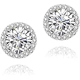 YOMELA Cubic Zirconia Earrings Studs, Halo CZ Birthstone Simulated Diamond Stud Earrings for Women