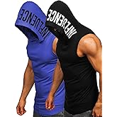 FLYFIREFLY Men's 2 Pack Workout Hooded Tank Tops Bodybuilding Athletic Sleeveless Muscle Cut Off T Shirt Gym Hoodies