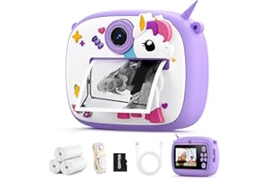 YOZISS Kids Camera Instant Print, Digital Camera for Kids, Self Cam Instant Print with SD Card & 3 Rolls Paper, Christmas Birthday Gift for Boys Girls 3-12 with Silicone Cover (Purple)