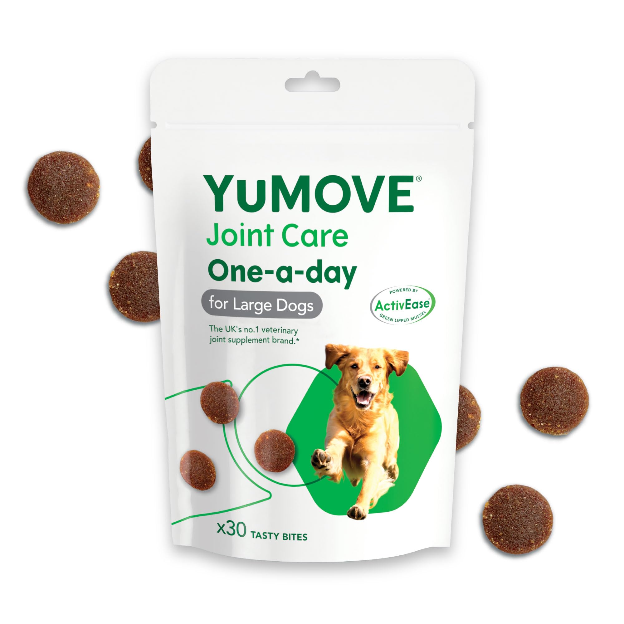 YuMOVE Joint Supplement for Dogs, ONE-A-DAY for Joint Care, Essential Dog Hip and Joint Aid for Stiff Large Dogs with Glucosamine, Chondroitin, Green Lipped Mussel, 30 Chews - 1 Month supply