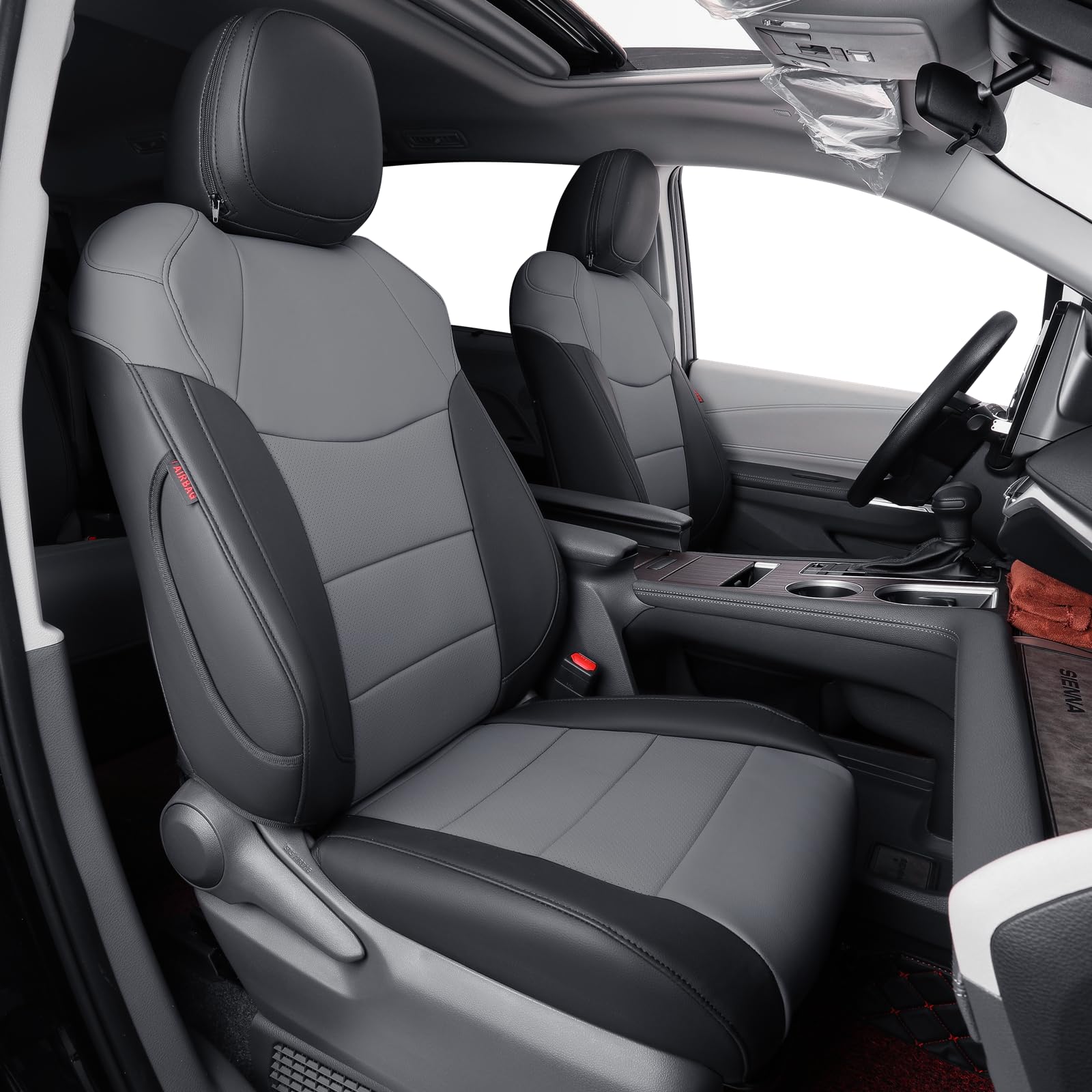 Photo 1 of coverdream Sienna Seat Covers Custom Fit for 2021-2025 Toyota Sienna LE & XLE (8-Seater),2nd Row Bench Seats w/Removable Middle Seat,Full Coverage Leather Car Seat Protector (Full Set,Black/Gray)