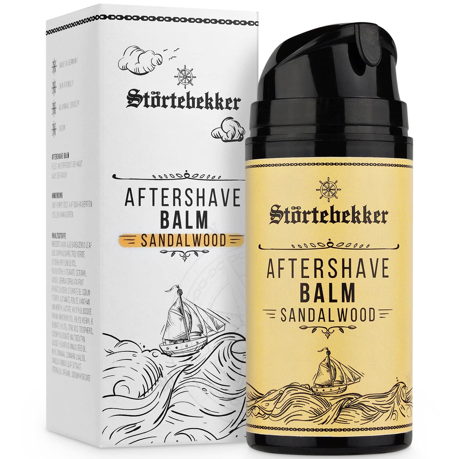 Störtebekker® Premium After Shave Balsam für Herren mit Sandelholz Duft - Gegen Hautirritationen, Rasurbrand - Hautpflege nach der Rasur - Angenehmer Duft - Männer Aftershave Balm - Made in Germany
