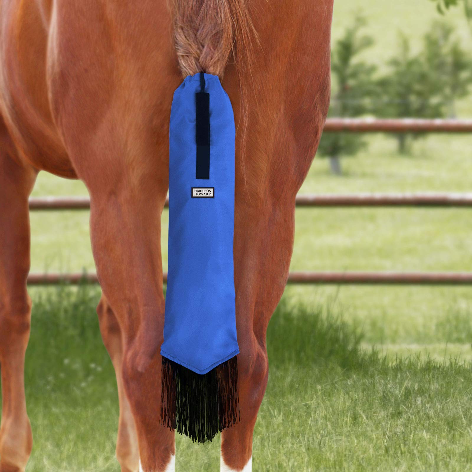 Harrison Howard Smooth Lightweight Adjustable Fastener Durable Nylon Horse Tail Bag with Fringe-Champion Blue — image 1