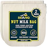 Nut Milk Bag - 2 Pack (12 x 12 Inches) 100% Unbleached Cotton Cheese Cloth Bag for Straining, Premium Quality Nut Milk Bag Re