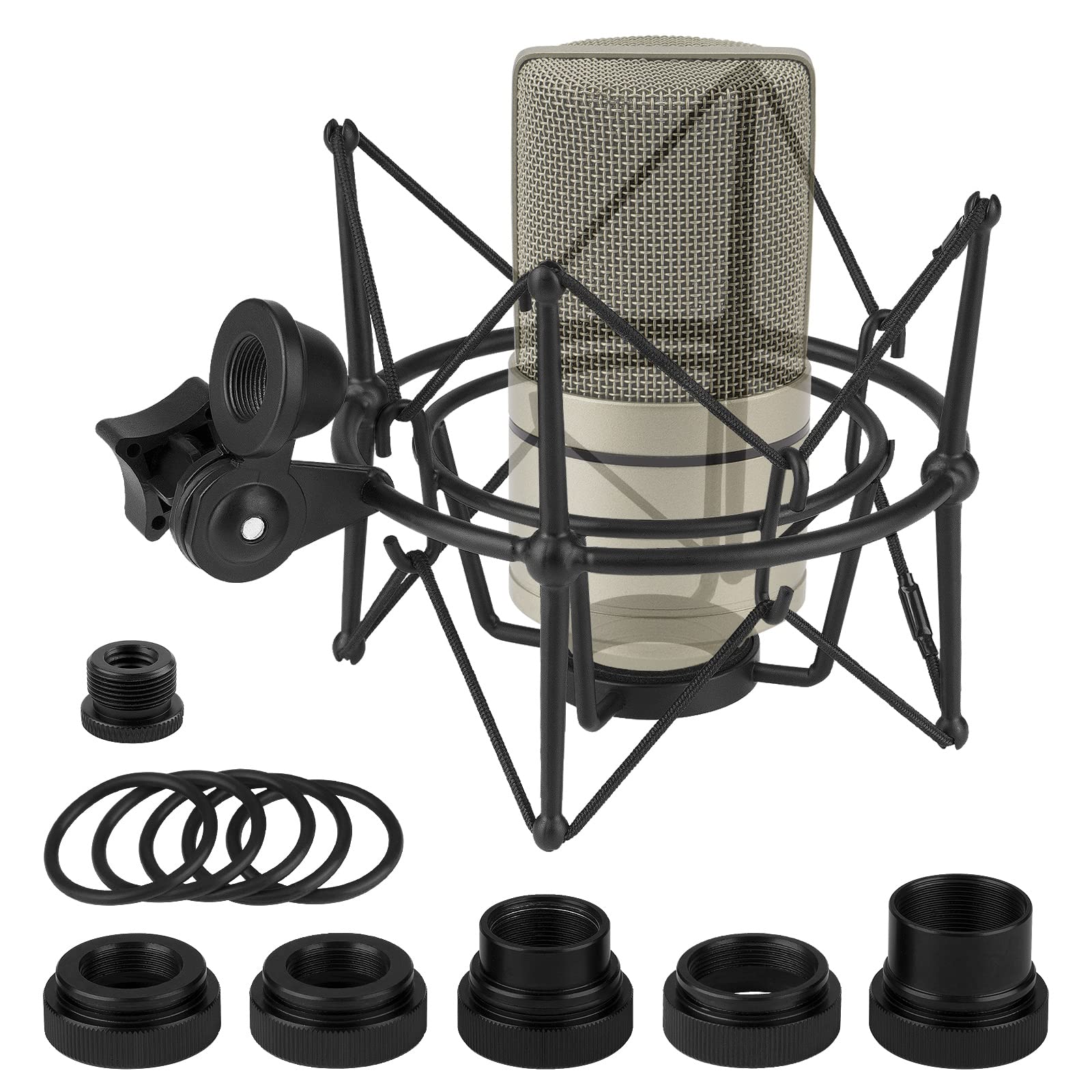Geekria for Creators Microphone Shock Mount Compatible with MXL 770, 990, R77, TEMPO, V67G, 2006, R144 Mic Anti-Vibration Suspension Adapter Clamp Mic Holder Clip (Black/Metal)
