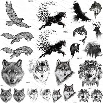 Sticker Tatouage Temporaire Eagle Bird Wolf Tatouages