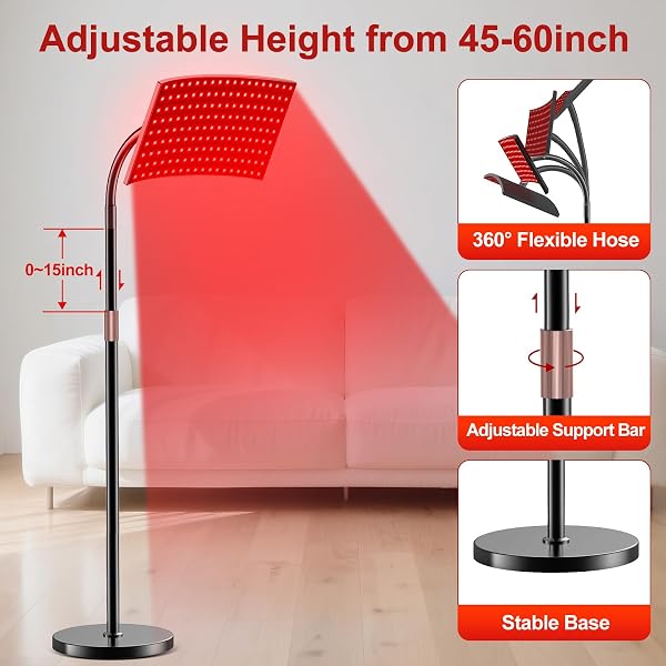 RED LIGHT THERAPY FOR BODY FACE, INFRARED LIGHT THERAPY LAMP WITH ADJUSTABLE STAND, 660NM AND 850NM NEAR INFRARED LED LIGHTS PANEL, RED INFRARED LAMP FOR FULL BODY, GIFT FOR MEN WOMEN