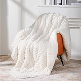 Topblan Weighted Blanket for Adults, 60" x 80" 15lbs, Soft Sherpa Queen Size Heavy Blankets with 3D Puffy Hexagon, Cozy Flannel Fleece Weighted Throw for Couch and Bed