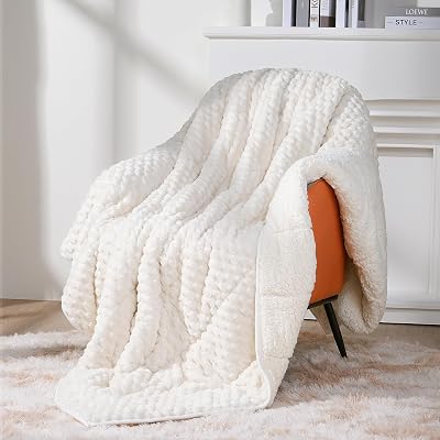 Topblan Weighted Blanket for Adults, 60" x 80" 15lbs, Soft Sherpa Queen Size Heavy Blankets with 3D Puffy Hexagon, Cozy Flannel Fleece Weighted Throw for Couch and Bed