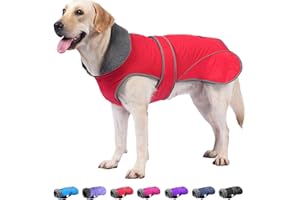 Dogcheer Dog Coat, Waterproof Dog Jacket Reflective Pet Winter Coat with Adjustable Hook & Loop, Christmas Puppy Fleece Jacket Warm Turtleneck Snowsuit for Small Medium Large Dogs - Red, L