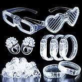 bethmore 50Pcs White Wedding Party Supplies Set 10 LED Flashing Glasses 20 Light up Bracelets and 20 LED Blink Bumpy Rings Glow In Dark Romantic Valentine's day Neon Party Decorative Accessories