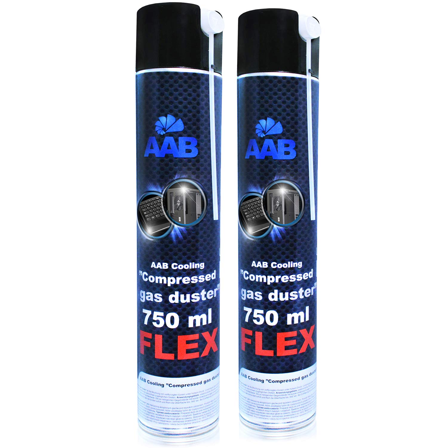 AABCOOLING Compressed Gas Duster Flex 750ml - Set of 2 - Compressed Air with a Flexible Tube, Keyboard Cleaner, Compressed Air for PC, Computer Duster, PC Cleaner