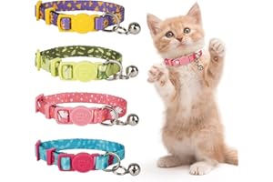 azuza 4 Pack Kitten Collar Breakaway with Bell,Quick Release Safe Buckle Adjustable Baby Kitten Collars, Floral Print Rose/Ginkgo/Sunflower/Butterfly