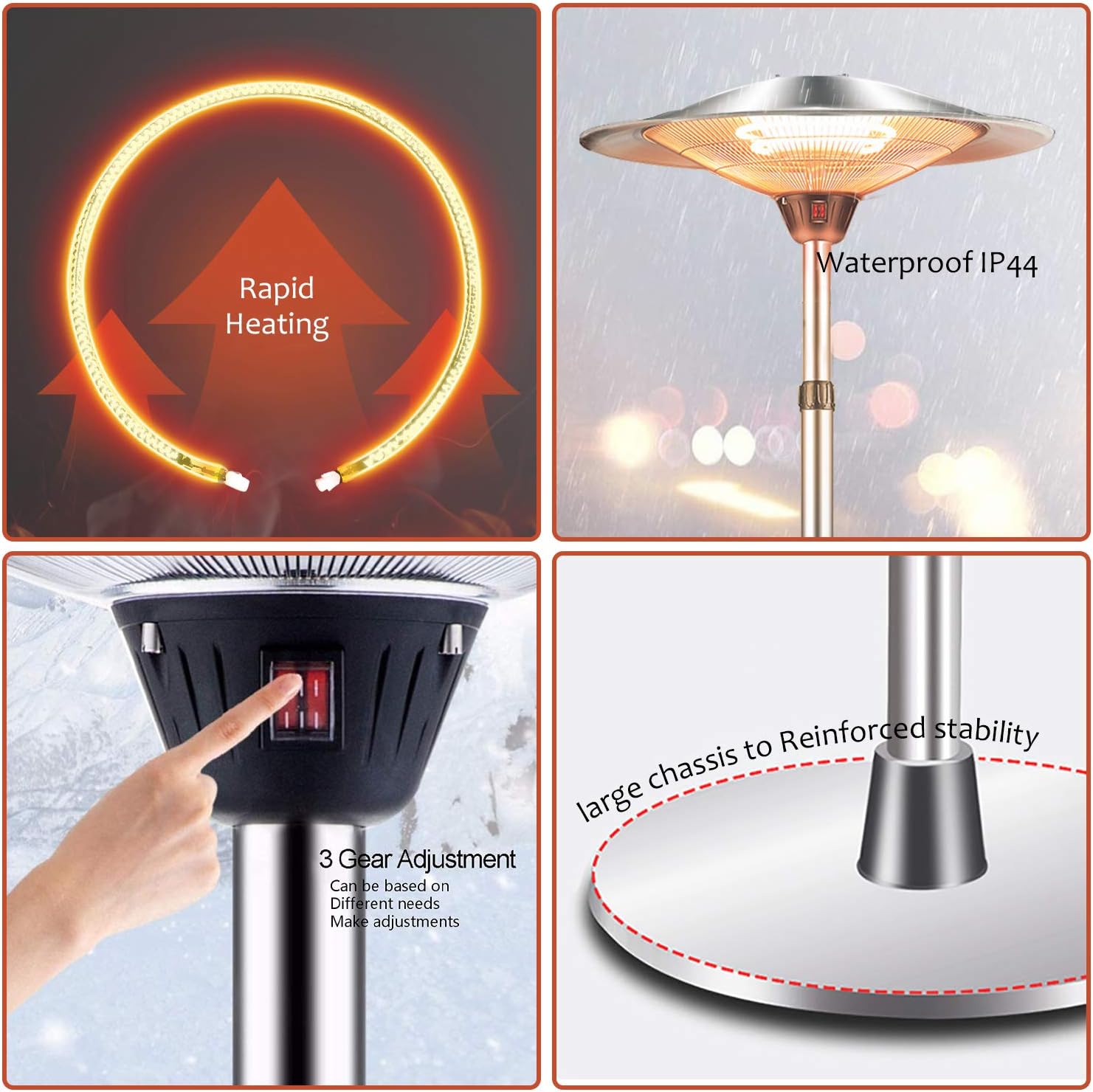 Patio Heaters for Outdoor - Stainless Steel Outdoor Heater 3 Levels Adjustable Power Waterproof, Dump Power off Electric Outdoor Heaters for Patio 110V: Kitchen & Dining