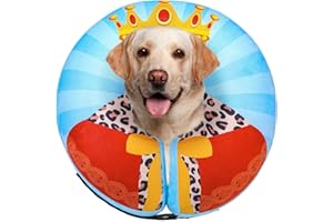 SCENEREAL Dog Cone Alternative After Surgery Donut Collar, Soft Pet Recovery Pillow Collar for Medium Large Dogs, Inflatable Adjustable Neck Collars to Prevent Licking, King Print E-Collars L