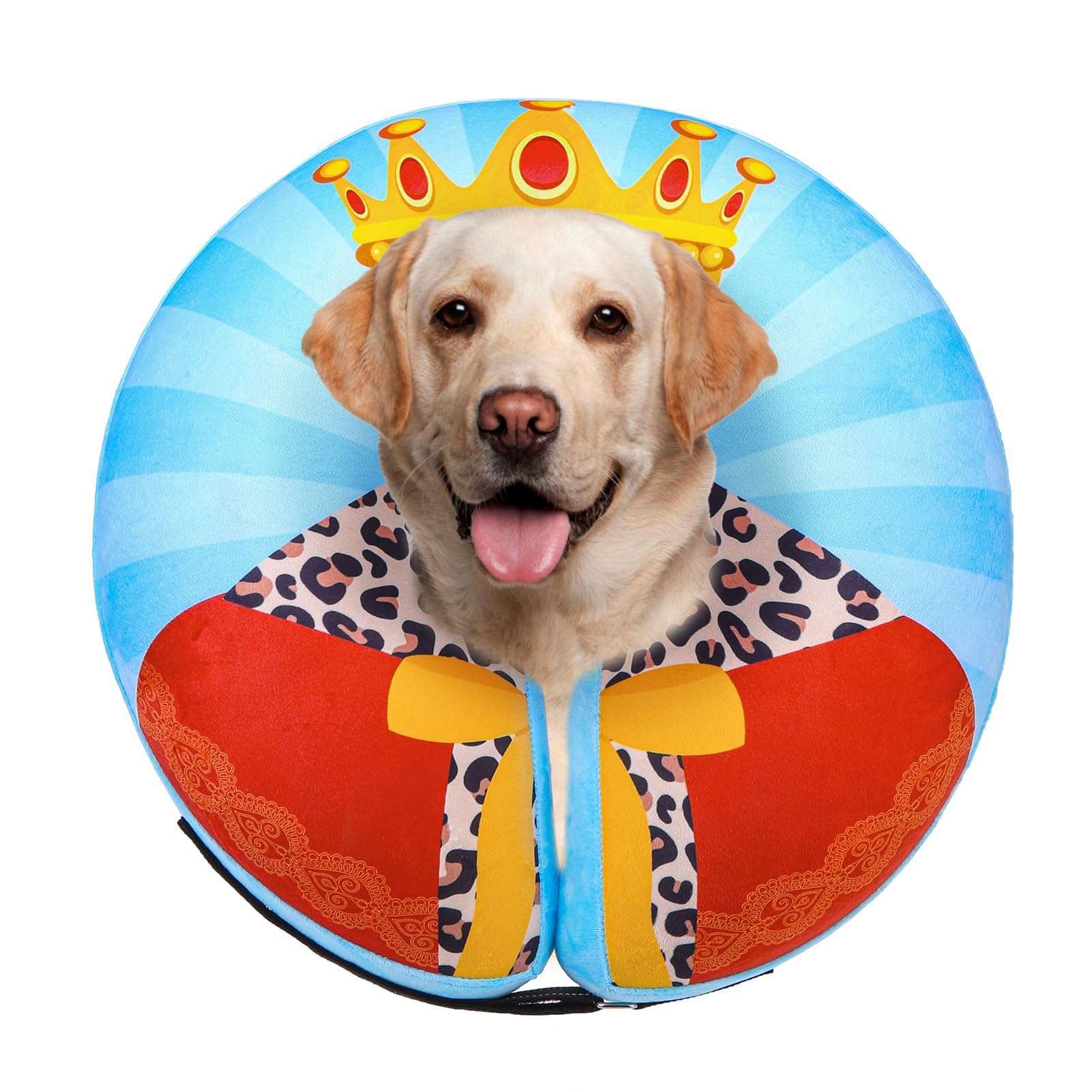 Photo 1 of SCENEREAL Dog Cone Alternative After Surgery Donut Collar, Soft Pet Recovery Pillow Collar for Medium Large Dogs, Inflatable Adjustable Neck Collars to Prevent Licking, King Print E-Collars L