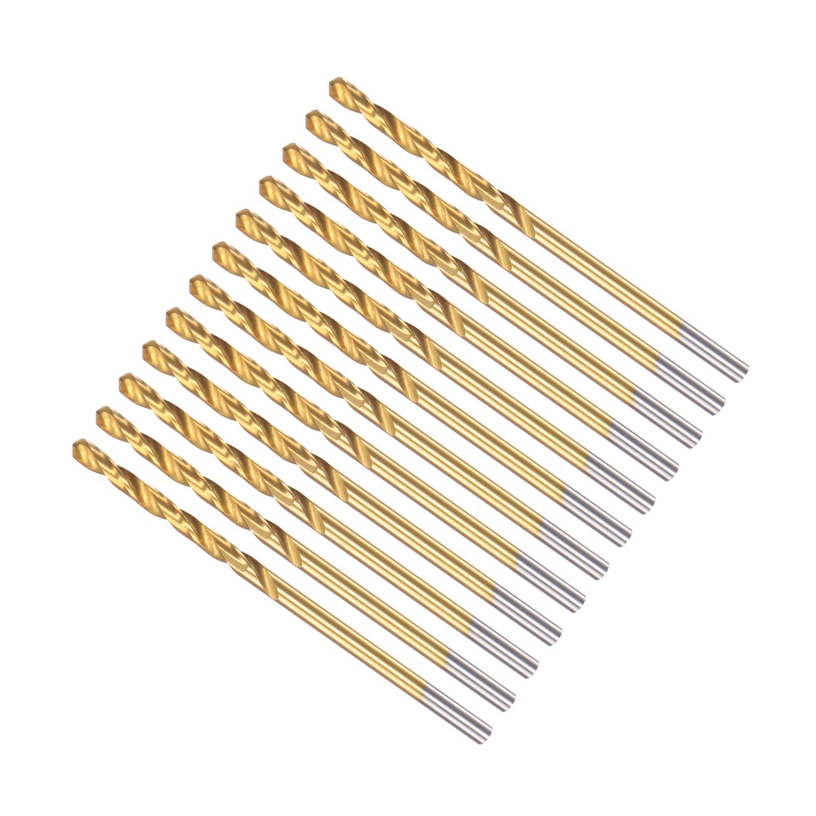 CoCud Twist Drill Bits, 2.1mm Drilling Diameter, Titanium Coated High Speed Steel 6542 Straight Round Shank - (Applications: for Stainless Steel Alloy Metal), 12-Pieces