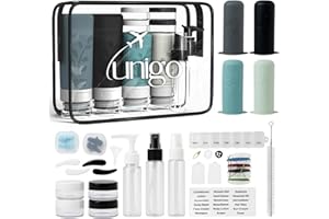 unigo 30pack Full Set TSA Approved Travel Bottles for toiletries, Travel Size Containers for Toiletries, Refillable Leakproof Shampoo and Conditioner Bottles, Toiletry Containers (Gray)