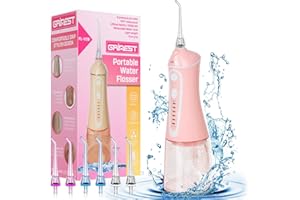 Water Dental Flosser Pick for Teeth,Grinest Cordless Water Dental pik Teeth Cleaner 7 Modes Rechargeable Oral Irrigator Portable IPX7 Waterproof Tooth flossing Cleaning for Home Travel-Pink