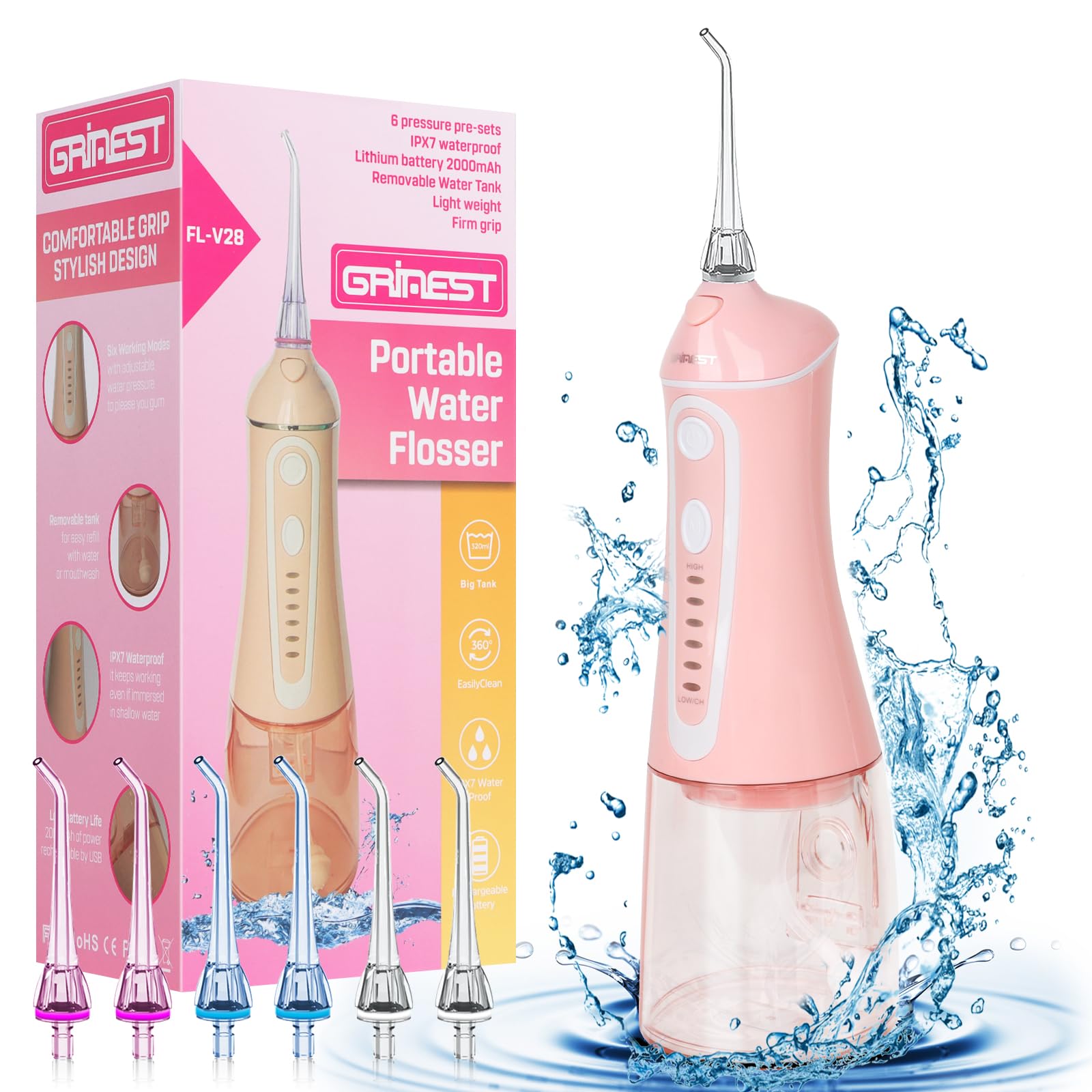 Photo 1 of **FOR PARTS ONLY** Water Dental Flosser Pick for Teeth,Grinest Cordless Water Dental pik Teeth Cleaner 7 Modes Rechargeable Oral Irrigator Portable IPX7 Waterproof Tooth flossing Cleaning for Home Travel-Pink
