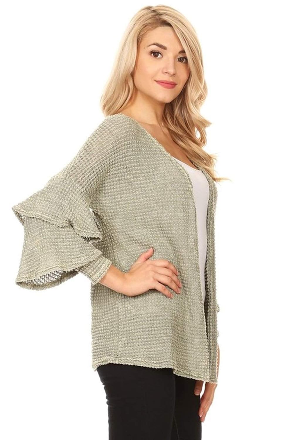 T Party Women`s Ruffle Sleeve Sweater Cardigan Poly Rayon / Sweaters Women