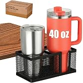 Dual Slots Clip On Metal Desk Cup Holder, Fits up to 40oz cups – No Spill Clamp for Table, Bed, Chair – Large Adjustable Drin