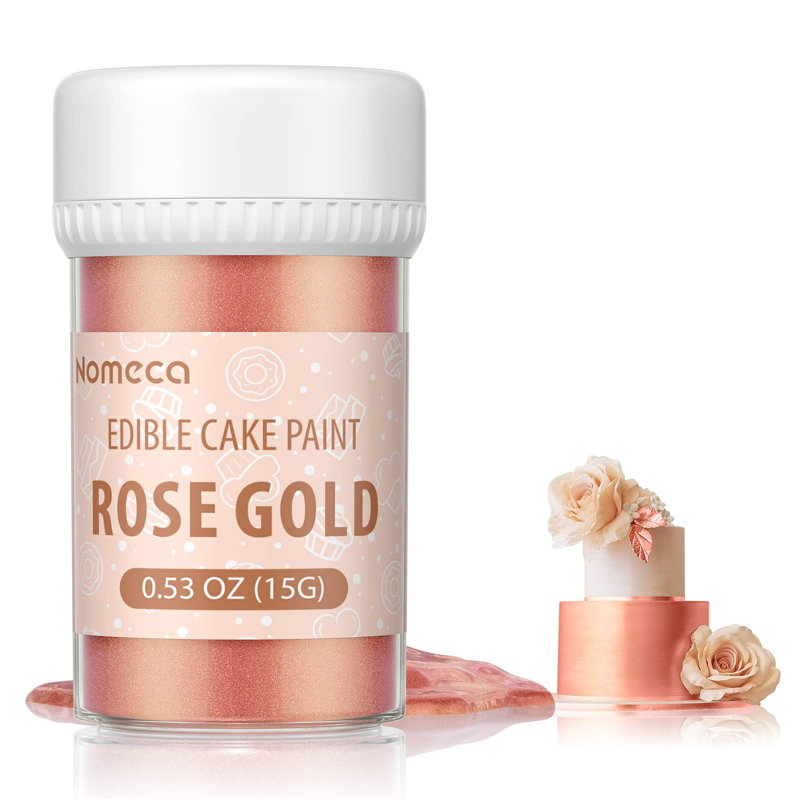 Edible Cake Paint - Food Grade Metallic Paint for Cake Decorating 15g Food Coloring Baking Fondant Gumpaste Chocolate Candy Cookie - Rose Gold