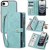 TwoHead Wallet Case Compatible with iPhone 16e 2025,Detachable Magnetic Phone Case,PU Leather All-Round Protective Case Wallet with Card Holder/Change Pocket,6.1 in,Blue