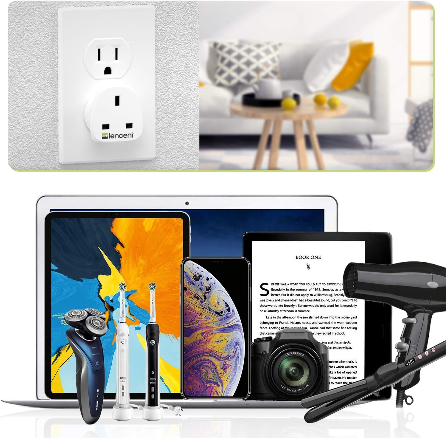 UK to US America Plug Adapter, LENCENT 2 Pack Grounded USA Visitors Travel Converter, Converts All Type G Plugs from United Kingdom UK Singapore Malaysia UAE Ireland Malta Hongkong and etc. (Type B): Home Audio & Theater