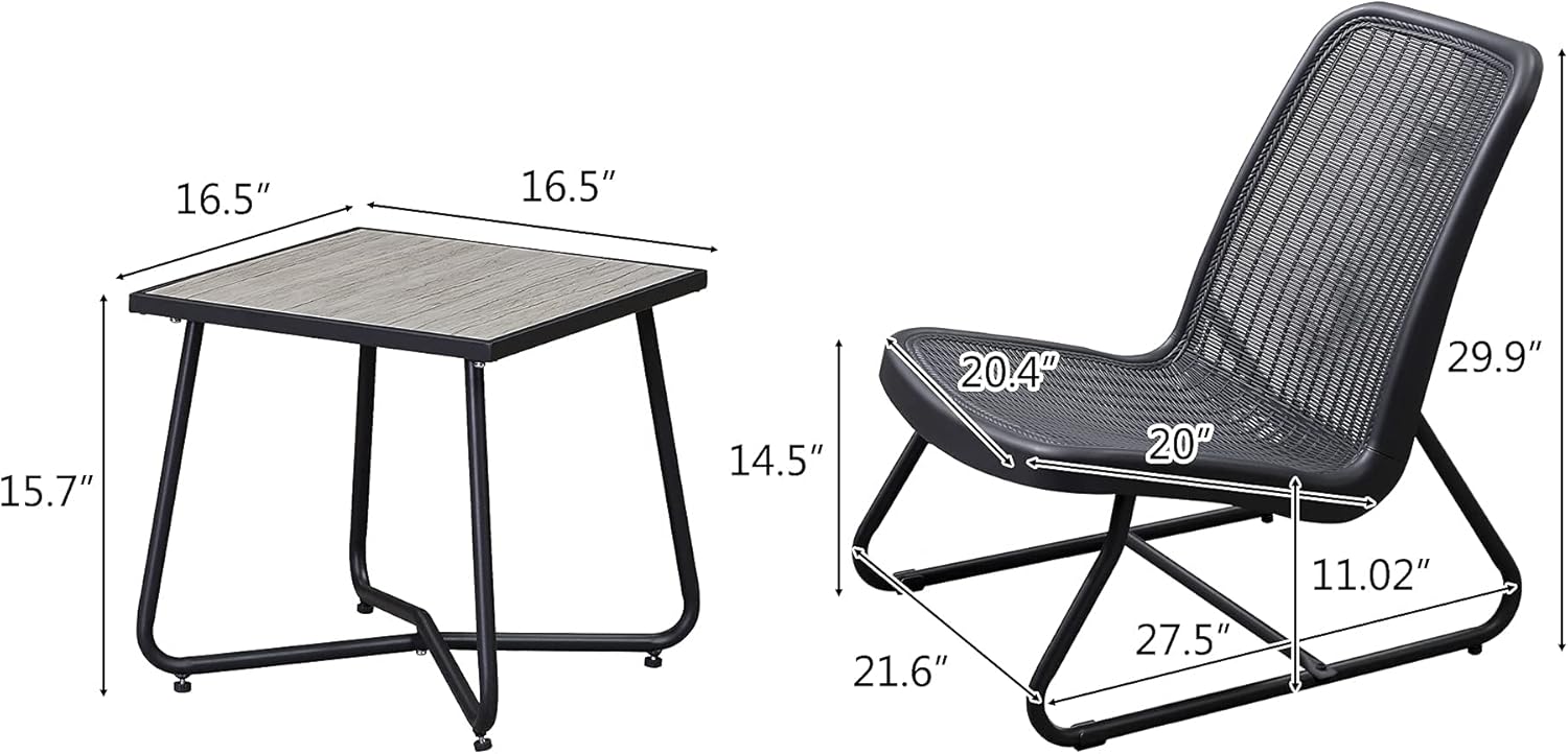PURPLE LEAF 3 Pieces Patio Furniture Set Outdoor Bistro Table Set with Weather Resistant Steel Frame and Square Table, Cushions Included, Grey: Garden & Outdoor