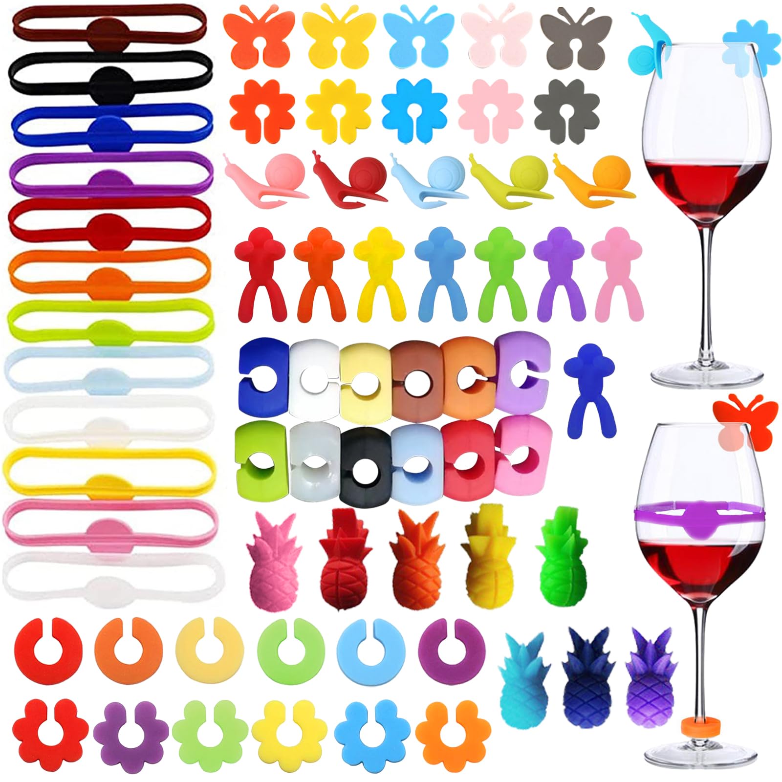 DKDDSSS 67 PCS Wine Glass Markers, Silicone Drink Markers, Wine Glass Identifier, Silicone Wine Marker Reusable, for Cup Champagne Cocktail Bottles Wedding Party Favor