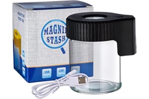 Honeypuff Magnifying Glass Jar with Light, Light-Up LED Transparent Glass Air Tight Storage Jars Magnifying Viewing Jar (Black)