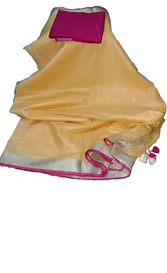 Women's Bhagalpuri Linen Saree With Unstitched Blouse Piece (STB 0035-SR_Light Orange)