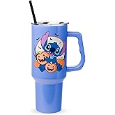 Silver Buffalo Disney Lilo and Stitch Halloween Spooky Pumpkin Jack-O-Lantern Double Walled Stainless Steel Tumbler with Handle and Straw, Fits in Standard Cup Holder, 40 Ounces
