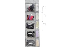 Over The Door Organizer, Protable Door Organizer Hanging with 5 Pockets, Foldable Hanging Closet Organizer with 3 Sturdy Hook