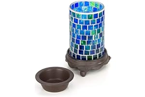 VP Home Wall Plug-in Wax Warmer for Scented Wax Mosaic Glass Ocean Blue Electric Home Fragrance Warmer for Essential Oils Candle Wax Melts and Tarts Scent Warmer Night Light