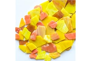 SMANTA 7oz Mixed Stained Mosaic Glass Pieces Sheets, Large Broken Glass Mosaic Tiles for Art Crafts Bulk Coffee Floor Wall Mosaic Supplies - Yellow Series