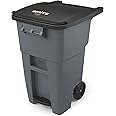 Rubbermaid Commercial Products Brute Step-On Rollout Trash/Garbage Can/Bin with Wheels, 50 GAL, for Restaurants/Hospitals/Offices/Back of House/Warehouses/Home, Gray