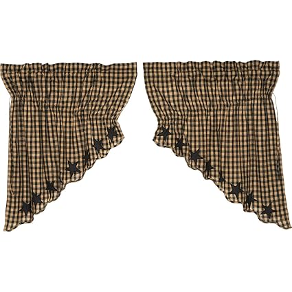 VHC Brands Black Star Scalloped Prairie Swag Set of 2 36x36x18