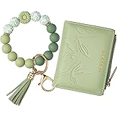 Keychain Bracelet Wristlet with Wallet Card Holder Pocket, Flower Tassel Purse Silicone Key Ring for Women