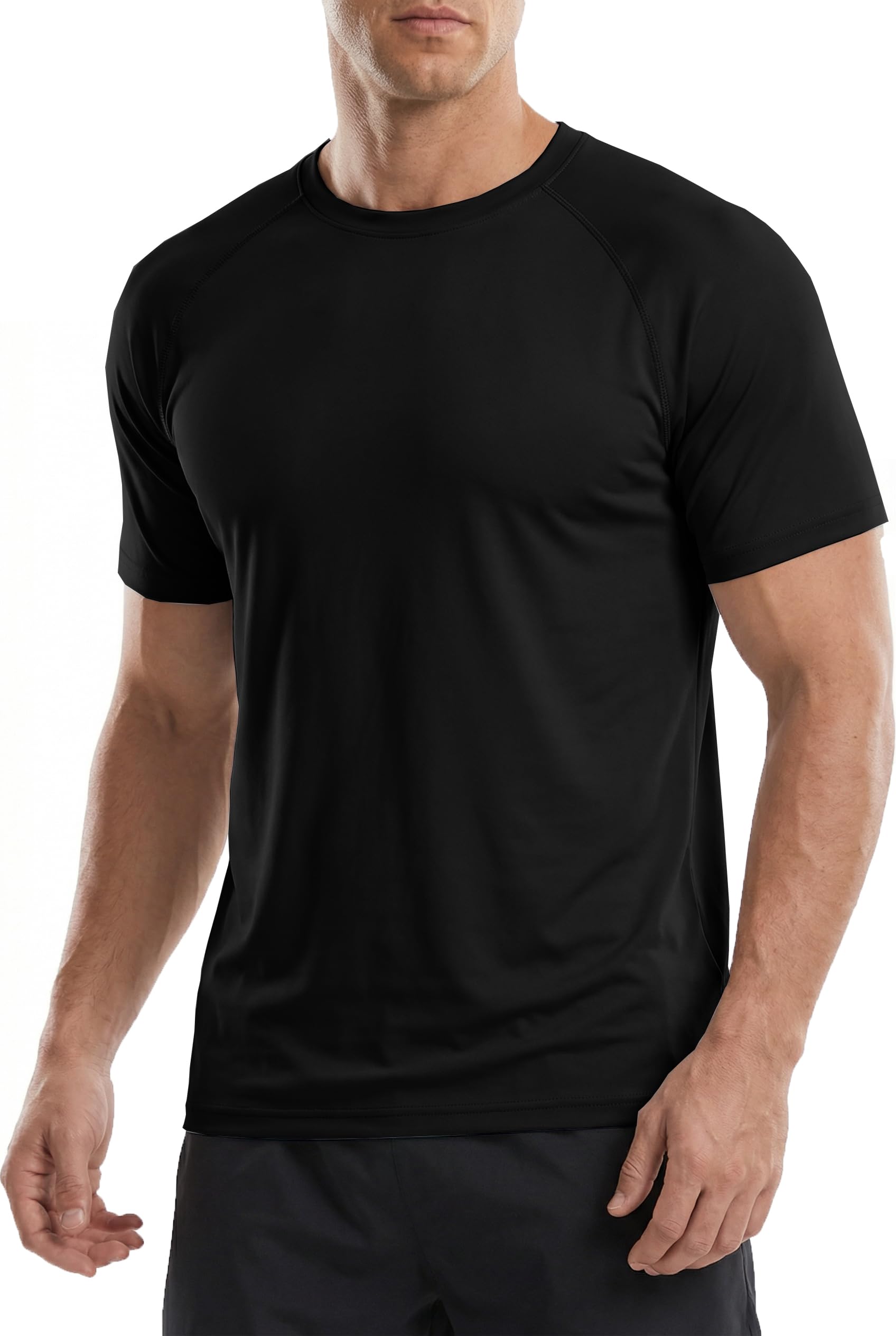 PINSPARK Black T Shirts for Men Lightweight Short Sleeve Crew Neck Gym Shirts Moisture Wicking Summer Classic Casual Tee Tops S