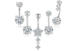 UHIBROS Belly Button Ring Surgical Steel Belly Rings Belly Button Piercing 14G Clicker Belly Button Ring Heart Belly Ring Navel Piercing Jewelry (Silver D)