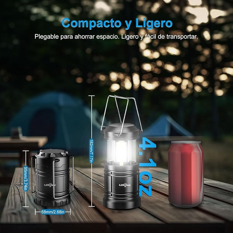 Paquete de 2 linternas LED para acampar, lampara camping, kit de supervivencia para huracanes, emergencias, tormentas, apagones (negro, plegable)