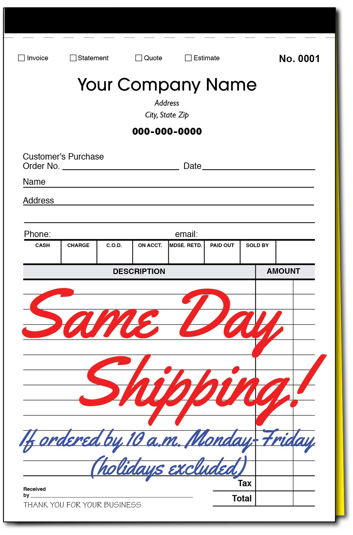 Custom Sales, Invoice, Statement, Estimate, Quote, Personalized Multipurpose Duplicate Carbonless Form with Your Company Name - 2 Books (100 Sets) Numbered