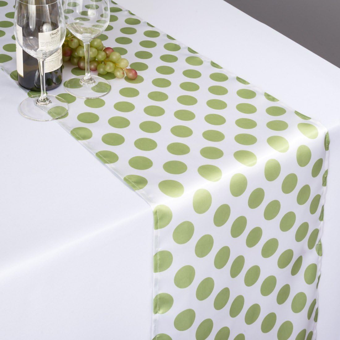 Harbormill 14 x 108 in. Polka Dot Satin Table Runner White/Emerald Green