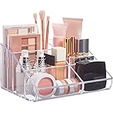 STORi Clear Plastic Vanity Makeup Organizer | 6-Compartment Holder for Brushes, Eyeshadow Palettes, & Beauty Supplies | Curved Front Design | Made in USA