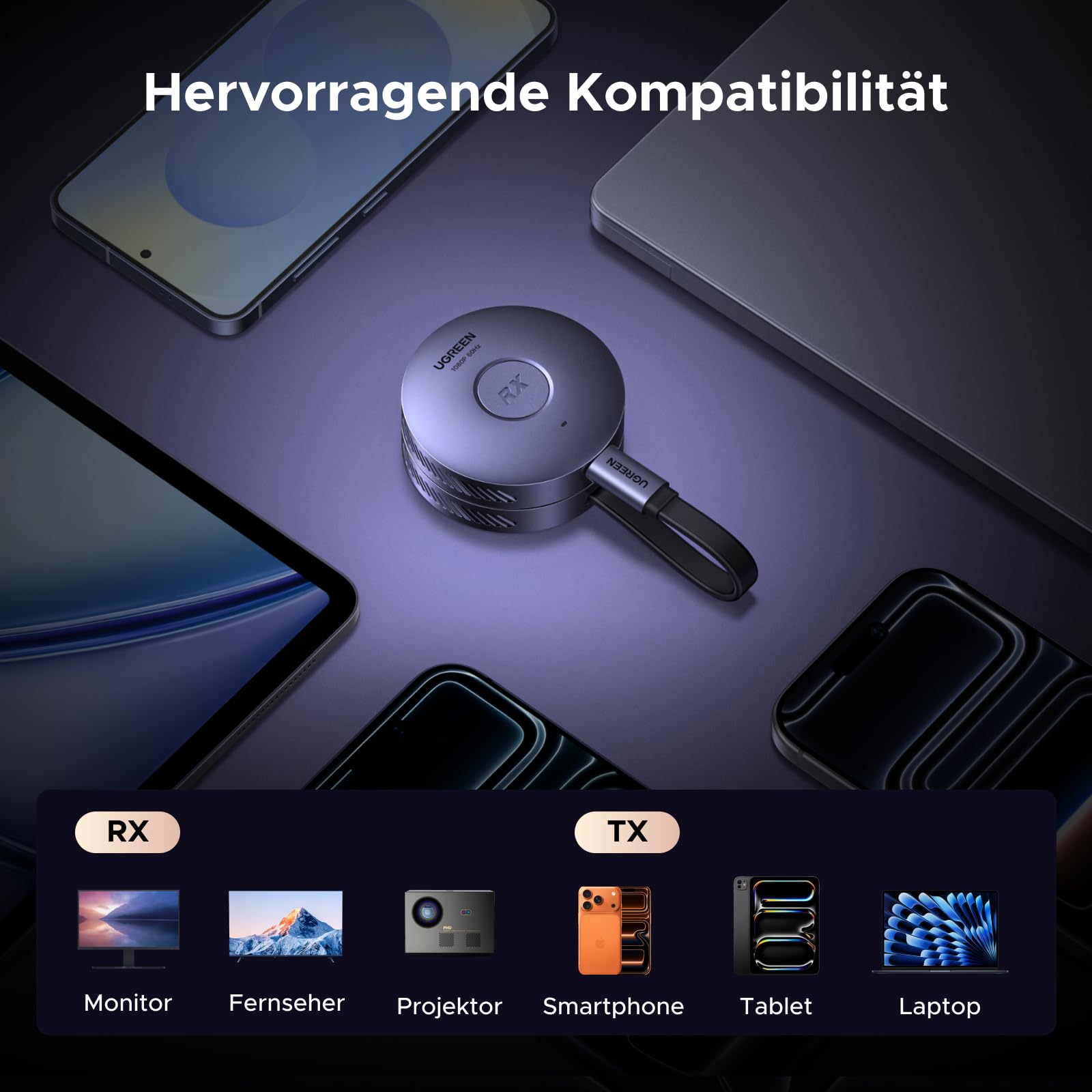 UGREEN kabelloser USB C Sender und HDMI Empfänger Magnetischer Sender Typ C auf HDMI 1080P@60Hz 5G Übertragung für Kompatibel mit Smartphone/PC/MacBook/Kamera/Laptop/Tablet/Fernseher/Monitor (50 m) 8