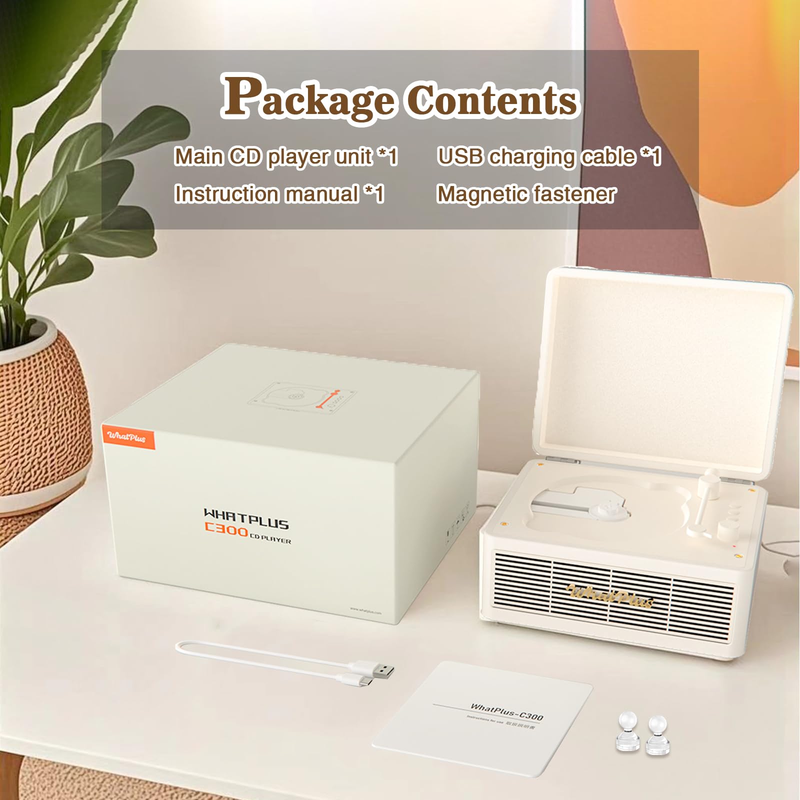 Portable CD Player with Bluetooth 5.2, Rechargeable Battery & Built-in Speakers – Hi-Fi Retro Suitcase Design for Home Decor, AUX/TF Card Support – Ideal Gift (Vintage White)