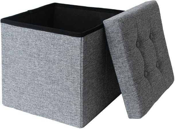 Ashley Mills Linen Fabric Folding Storage Ottoman Box Seat Foot Stool With Cushion Grey Silver 38 X38 X38 Cm 1 Seater Amazon Co Uk Kitchen Home